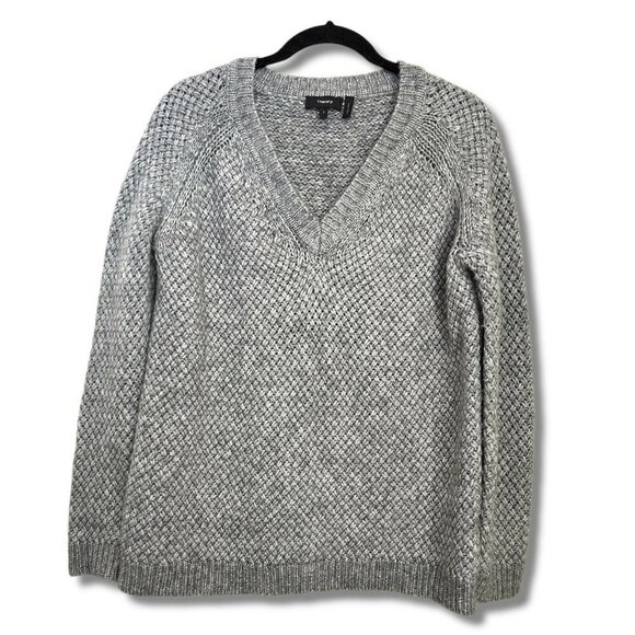 Theory Gray Slouchy V Neck‎ Textured Sweater, Size S - Picture 1 of 12